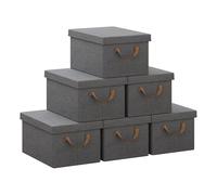 WOLTU Foldable Storage Boxes Set of 6, Fabric Storage Cubes with Metal Frame, Storage Baskets with Lid and Handles, Clothes Organisers for Wardrobe, Study, Children's Room, Bedroom, Grey, 38x27x20cm