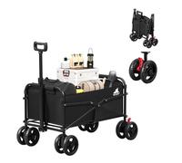 WOLTU Folding Garden Trolley, Festival Trolley, Wagon for Camping/Picnics/Beach Trips/Shopping, Folding Trolley with 4 Dual Universal Wheels, Lockable, Oxford Fabric+Metal, Black