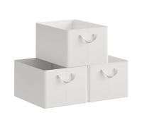 WOLTU Folding Storage Baskets Set of 3, Wardrobe Storage Organisers with Handles, Fabric Cubes for Clothes and Toys, 35L, White, 42 x 32 x 26 cm, ABB10ws-3-UK
