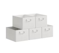 WOLTU Folding Storage Baskets Set of 5, Wardrobe Storage Organisers with Handles, Fabric Cubes for Clothes and Toys, 35L, White, 42 x 32 x 26 cm, ABB10ws-5-UK
