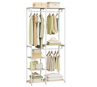WOLTU Heavy Duty Clothes Rail Light Oak, Sturdy Adjustable Garment Rack with 4 Tiers Shoe Rack Shelves Clothing Organizer Storage SR0062whe