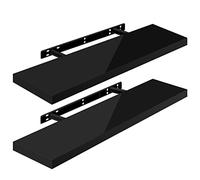 WOLTU High Gloss Floating Shelves,Set of 2 Wall Shelf,CD DVD Storage Corner Shelf, Premium Wooden Shelves for Bedroom LivingRoom kitchen 90x22.9x3.8cm, Black, RG9481sz-2