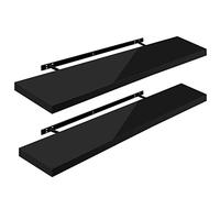 WOLTU High Gloss Floating Shelves,Set of 2 Wall Shelf,CD DVD Storage Corner Shelf, Premium Wooden Shelves for Bedroom LivingRoom kitchen 120x22.9x3.8cm, Black, RG9484sz-2