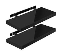 WOLTU High Gloss Floating Shelves,Set of 2 Wall Shelf,CD DVD Storage Corner Shelf, Premium Wooden Shelves for Bedroom LivingRoom kitchen 60x22.9x3.8cm, Black, RG9478sz-2