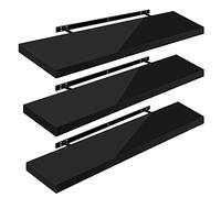 WOLTU High Gloss Floating Shelves,Set of 3 Wall Shelf,CD DVD Storage Corner Shelf, Premium Wooden Shelves for Bedroom LivingRoom kitchen 110x22.9x3.8cm, Black, RG9483sz-3