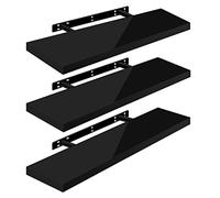 WOLTU High Gloss Floating Shelves,Set of 3 Wall Shelf,CD DVD Storage Corner Shelf, Premium Wooden Shelves for Bedroom LivingRoom kitchen 90x22.9x3.8cm, Black, RG9481sz-3