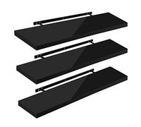 WOLTU High Gloss Floating Shelves,Set of 3 Wall Shelf,CD DVD Storage Corner Shelf, Premium Wooden Shelves for Bedroom LivingRoom kitchen 120x22.9x3.8cm, Black, RG9484sz-3