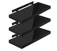 WOLTU High Gloss Floating Shelves,Set of 3 Wall Shelf,CD DVD Storage Corner Shelf, Premium Wooden Shelves for Bedroom LivingRoom kitchen 60x22.9x3.8cm, Black, RG9478sz-3