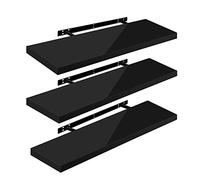 WOLTU High Gloss Floating Shelves,Set of 3 Wall Shelf,CD DVD Storage Corner Shelf, Premium Wooden Shelves for Bedroom LivingRoom kitchen 100x22.9x3.8cm, Black, RG9482sz-3