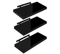 WOLTU High Gloss Floating Shelves,Set of 3 Wall Shelf,CD DVD Storage Corner Shelf, Premium Wooden Shelves for Bedroom LivingRoom kitchen 50x22.9x3.8cm, Black, RG9477sz-3