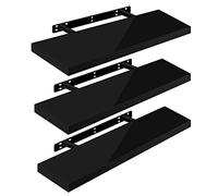 WOLTU High Gloss Floating Shelves,Set of 3 Wall Shelf,CD DVD Storage Corner Shelf, Premium Wooden Shelves for Bedroom LivingRoom kitchen 80x22.9x3.8cm, Black, RG9480sz-3