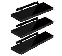 WOLTU High Gloss Floating Shelves,Set of 3 Wall Shelf,CD DVD Storage Corner Shelf, Premium Wooden Shelves for Bedroom LivingRoom kitchen 70x22.9x3.8cm, Black, RG9479sz-3
