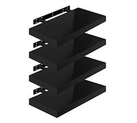 WOLTU High Gloss Floating Shelves,Set of 4 Wall Shelf,CD DVD Storage Corner Shelf, Premium Wooden Shelves for Bedroom LivingRoom kitchen 50x22.9x3.8cm, Black, RG9477sz-4