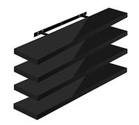 WOLTU High Gloss Floating Shelves,Set of 4 Wall Shelf,CD DVD Storage Corner Shelf, Premium Wooden Shelves for Bedroom LivingRoom kitchen 100x22.9x3.8cm, Black, RG9482sz-4