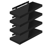 WOLTU High Gloss Floating Shelves,Set of 4 Wall Shelf,CD DVD Storage Corner Shelf, Premium Wooden Shelves for Bedroom LivingRoom kitchen 60x22.9x3.8cm, Black, RG9478sz-4