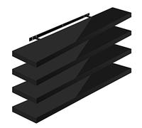 WOLTU High Gloss Floating Shelves,Set of 4 Wall Shelf,CD DVD Storage Corner Shelf, Premium Wooden Shelves for Bedroom LivingRoom kitchen 110x22.9x3.8cm, Black, RG9483sz-4