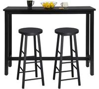WOLTU Kitchen Bar Table and 2 Stools Set Breakfast Dining Table Black Coffee Table Metal Legs Frame with Footrest for Kitchen Dining Room Conservatory Patio