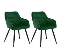 WOLTU Kitchen Dining Chairs Set of 2, Armchairs Tub Chairs, Dark Green | Padded Seat with Ergonomic Backrest, Armrests and Metal Legs, for Kitchen Counter Living Room Lounge Reception, Velvet
