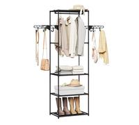 WOLTU Open Wardrobe 3-in-1, Freestanding Clothes Rack with a Clothes Rail, 4x2 Hooks and 3 Shelves, for Bedroom/Hallway/Cloakroom, Metal Frame, W53.5xD35.5xH171cm, Black
