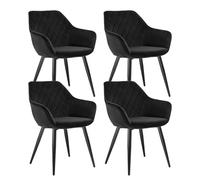 WOLTU Set of 4 x Dining Chairs Black Kitchen Side Dining Chairs Upholstered Velvet Seat for Counter Lounge Living Room Corner Accent Chair with Arms & Back Support Metal Legs Reception Chair