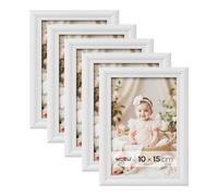 WOLTU Set of 5 Photo Picture Frame with Mount Solid Wood Poster Frame Glass Panel White 4x6in(10x15cm)