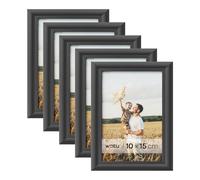 WOLTU Set of 5 Solid Wood Photo Frames 10 x 15 cm with Mount, Hang Horizontally or Vertically, Wall or Table Decoration, Black