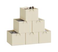 WOLTU Set of 6 Foldable Storage Boxes, Fabric Storage Baskets with Handles, Wardrobe Storage Organisers, Clothes Storage Boxes for Shelves, Cream, 47x35x29cm