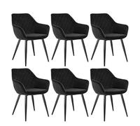 WOLTU Set of 6 x Dining Chairs Black Kitchen Side Dining Chair Upholstered Velvet Seat for Counter Lounge Living Room Corner Accent Chairs with Arms & Back Support Metal Legs Reception Chair