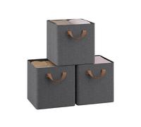 WOLTU Storage Boxes Set of 3, Storage Baskets, Folding Wardrobe Cube Boxes, with Handle and Metal Frame, for Living Room/Bedroom/Study, Linen, 26x26x26.5cm, Grey