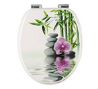 WOLTU Toilet Seat, O-Shaped Loo Seat with Soft Close, with Adjustable Hinges, Upgraded Mounting Set for Different Types of Toilets, Reeds Pattern