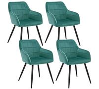 WOLTU Turquoise Kitchen Dining Chairs Set of 4 PCS Counter Lounge Living Room Corner Chairs Black Steel Legs Reception Chairs Tub Chairs Armchairs with Backrest & Armrests