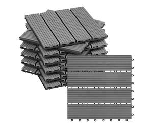 WOLTU WPC Composite Decking Tiles Set of 11 Interlocking Wood Effect Terrace Tiles Flooring with Click System - Light Grey, 30 x 30 cm(1 m²)