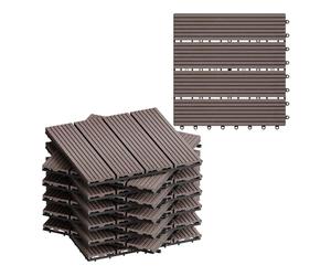 WOLTU WPC Composite Decking Tiles Set of 11 Interlocking Wood Effect Terrace Tiles Flooring with Click System - Brown, 30 x 30 cm(1 m²)