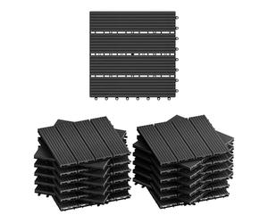 WOLTU WPC Composite Decking Tiles Set of 22, Black (2 m²) | Interlocking Wood Effect Terrace Tiles Flooring with Click System - for Patio Balcony Terrace, 30 x 30 cm