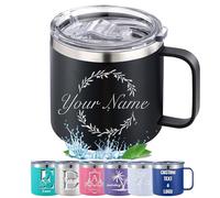 WolunLi Personalised Insulated Mug with Logo Initial Name Text 12&14 oz, Custom Stainless Steel Mug with Lid, Double Wall Vacuum Insulated Tumbler for Coffee & Tea Style07