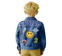 WolunLi Personalised Kids Denim Jacket with Names - Customised with Patches for Girls Boys 1-12 Years Old, Birthday Christmas Gifts, Custom Long Sleeve Jean Jacket
