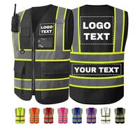 WolunLi Personalised Safety Vest with Logo/Text Bulk Customised Reflective High Visibility Vest with 7 Pockets 2 Tone Workwear Vest Black Large