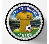 Wolverhampton Football Team Colours Personalised Edible Cake Topper Printed on Icing Sheets, Round, Square, Costco, Cupcake Toppers - Happy Birthday (1. Round)