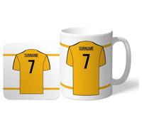 Wolverhampton Wanderers Personalised 'Back of Shirt' 11oz Mug & Coaster Set for Wolves Supporters, with Club Colours, Ideal for Wolves Fans