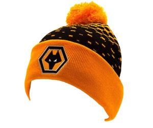 Wolverhampton Wanderers Wolves FC Ski Cuff Knit Beanie Bobble Hat Black