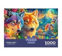 Wolves Among Colorful Roses, Glowing Landscape 1000-Piece Jigsaw Puzzle Cool Wolf Brainteasing Challenge for Adults & Kids 70x50cm/1000pcs