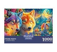 Wolves Among Colorful Roses, Glowing Landscape 1000 Piece Jigsaw Puzzle Cool Wolf Perfect Present for Boys, Girls, Men & Women 38x26cm/1000pcs