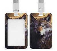 Wolves and Dream Catchers Badge Holder with Lanyard - Waterproof Hard Plastic ID Card Holder Professional Name Tag Vertical ID Card Name Badge for Office Nurse Doctor Teacher