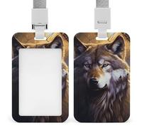 Wolves and Dream Catchers ID Badge Holder Durable ABS Plastic Card Case Protector with Lanyard, Push-Pull Slot, Stylish Lanyard ID Card Holders for Office Corporate Use