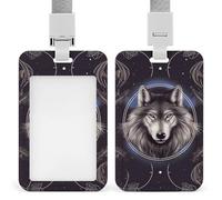 Wolves and Dream Catchers ID Badge Holder Durable ABS Plastic Card Case Protector with Lanyard, Push-Pull Slot, Stylish Lanyard ID Card Holders for Office Corporate Use