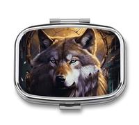 Wolves and Dream Catchers Pill Box 2 Compartment - Small Metal Medicine Organizer Portable Pill Case for Purse Pocket Travel Vitamin Organizer for Men Women, BPA-Free