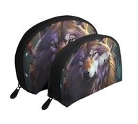 Wolves and Dream Catchers Portable Shell Cosmetic Bag Set - Travel Makeup Organiser with Zipper & Inner Compartments