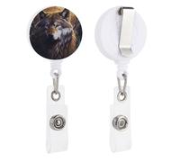 Wolves and Dream Catchers Retractable Badge Reel - Personalized ID Name Badge Holder with Lanyard Cute Badges Reel Holder Round Nurse Doctor Name Tag Badges Clip for Work