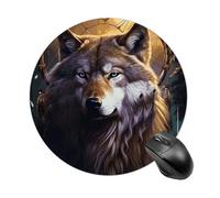 Wolves and Dream Catchers Round Mouse Pad 7.8 Inch, Portable Gaming Mouse Mat with Non-Slip Rubber Base & Smooth Surface, Waterproof Mousepad for PC, Laptop, Computer, Office, Home