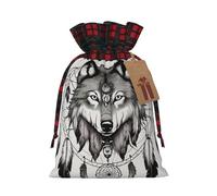 Wolves And Dream Catchers02 Print Christmas Gift Bags With Drawstrings For Holiday Gift Bags, Christmas Goody Bags